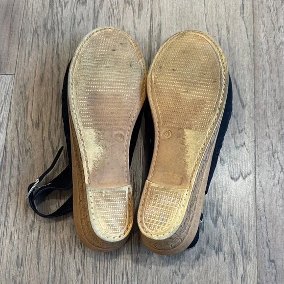 Spring Step Cutwork Wedge Black Peep Toe Slingback Italy Made Sandal Size 9 - Picture 7 of 7